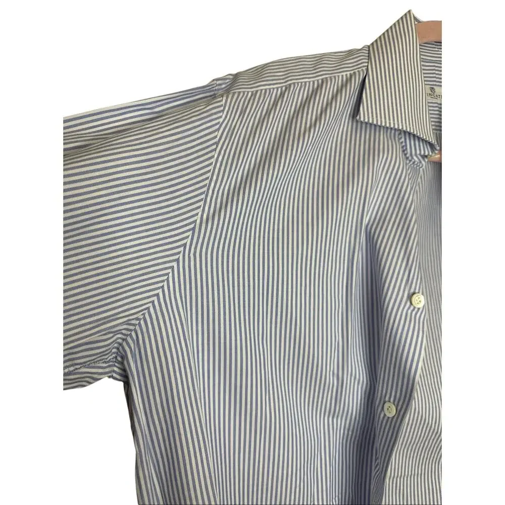 Tincati Milano Button Down Long Sleeve Shirt Size 16 1/2 42 Blue Bundle casual - Picture 15 of 16
